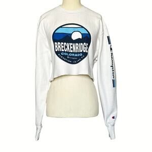 Champion Womens Cropped Sweatshirt Breckenridge Colorado Graphic White Sz Small